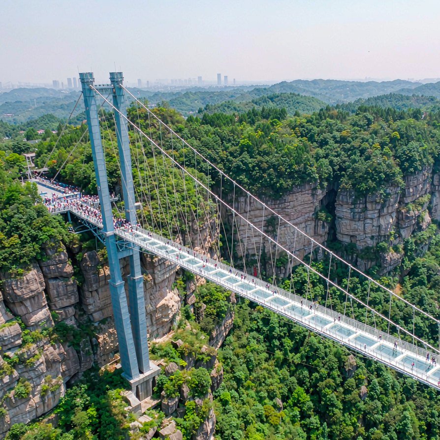 Glass bridge spanning the Zhangjiajie Grand Canyon